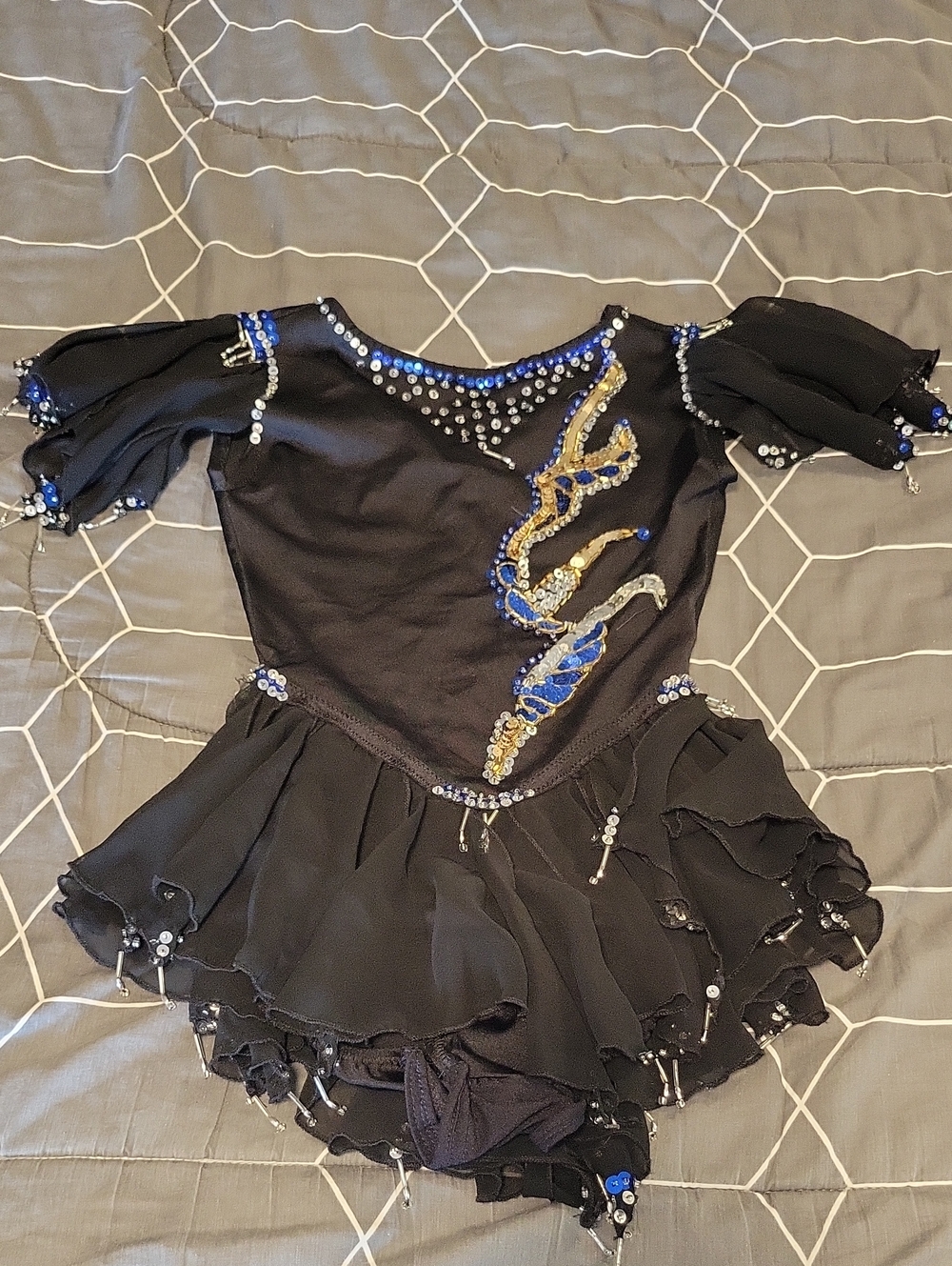 Black and Blue Sequin Girls' Figure Skating Dress